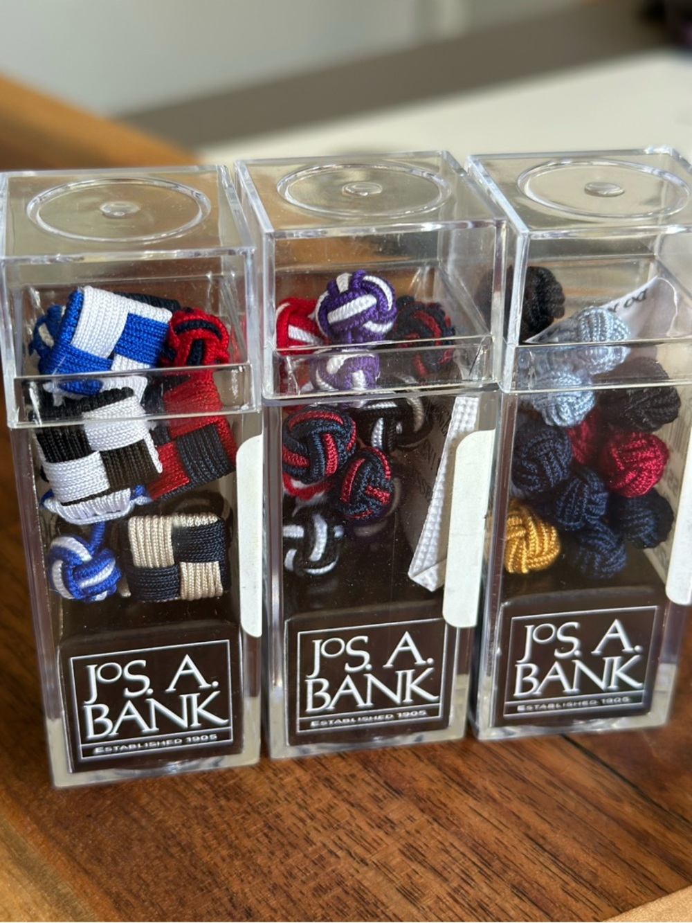 Jos. A. Bank Knot Cufflink and Stud Sets - Black-Red-White-Blue-Purple-Mustard